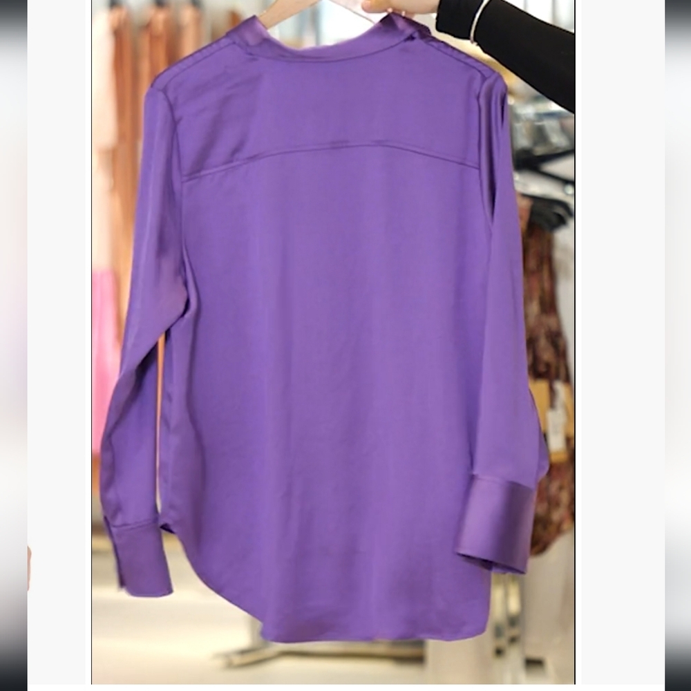 Oversized Large Satin Hidden Button Up - image 7